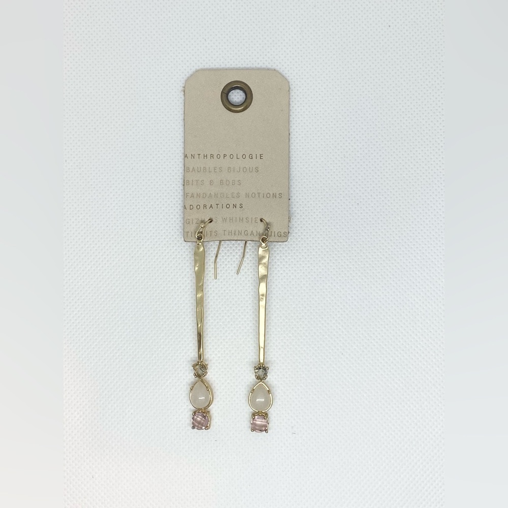 NWT Anthropologie Dangle Earrings, Stones of Smoky Gray, Cream and Lavender